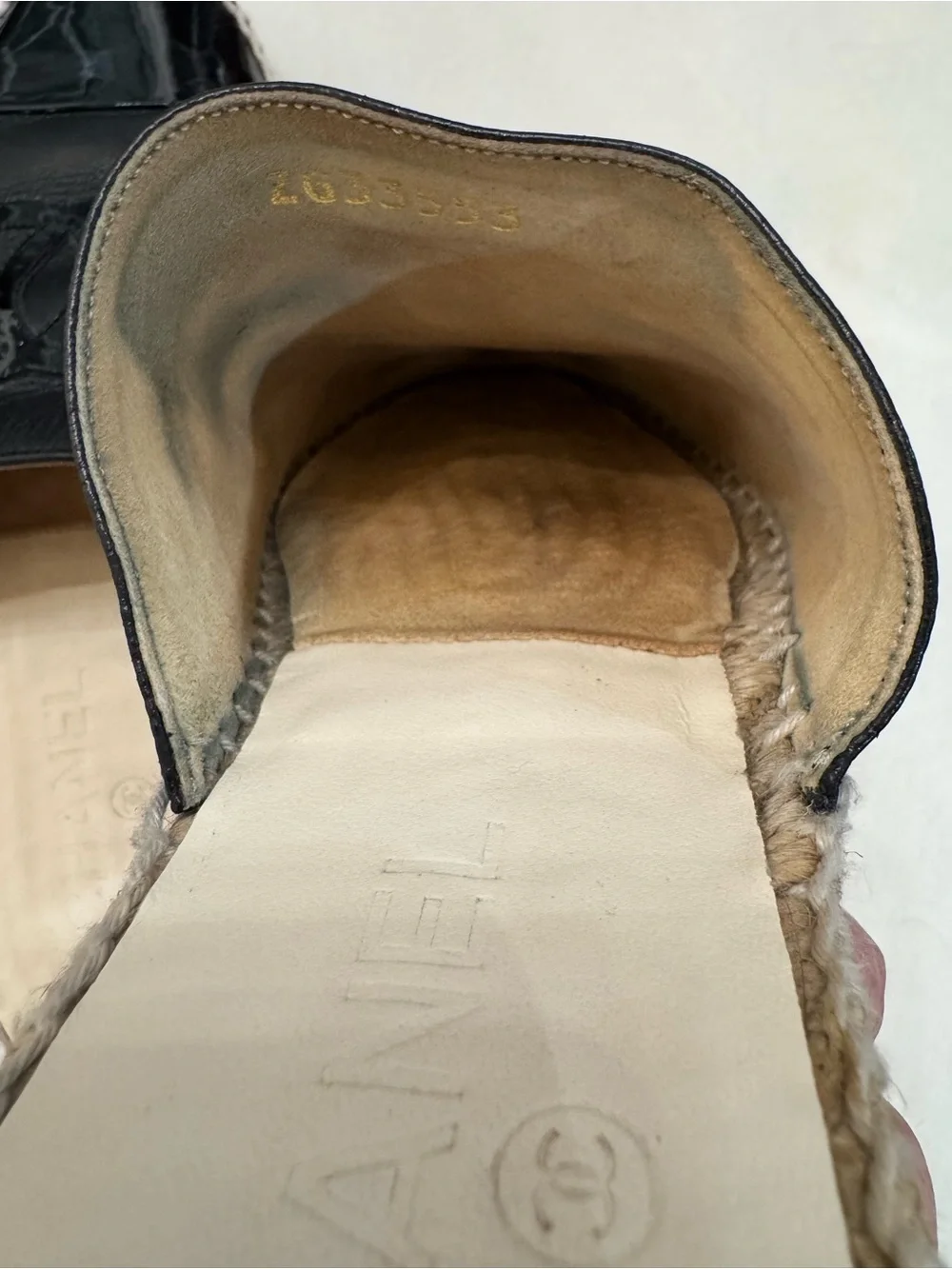CHANEL Black Leather CC Logo Espadrille Mules